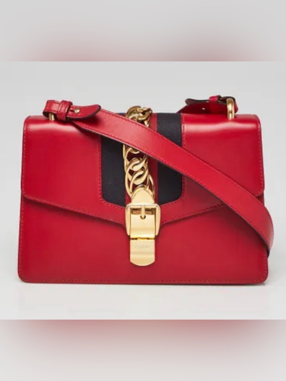 GUCCI Red Calfskin Leather Small Sylvie Shoulder Bag -EUC